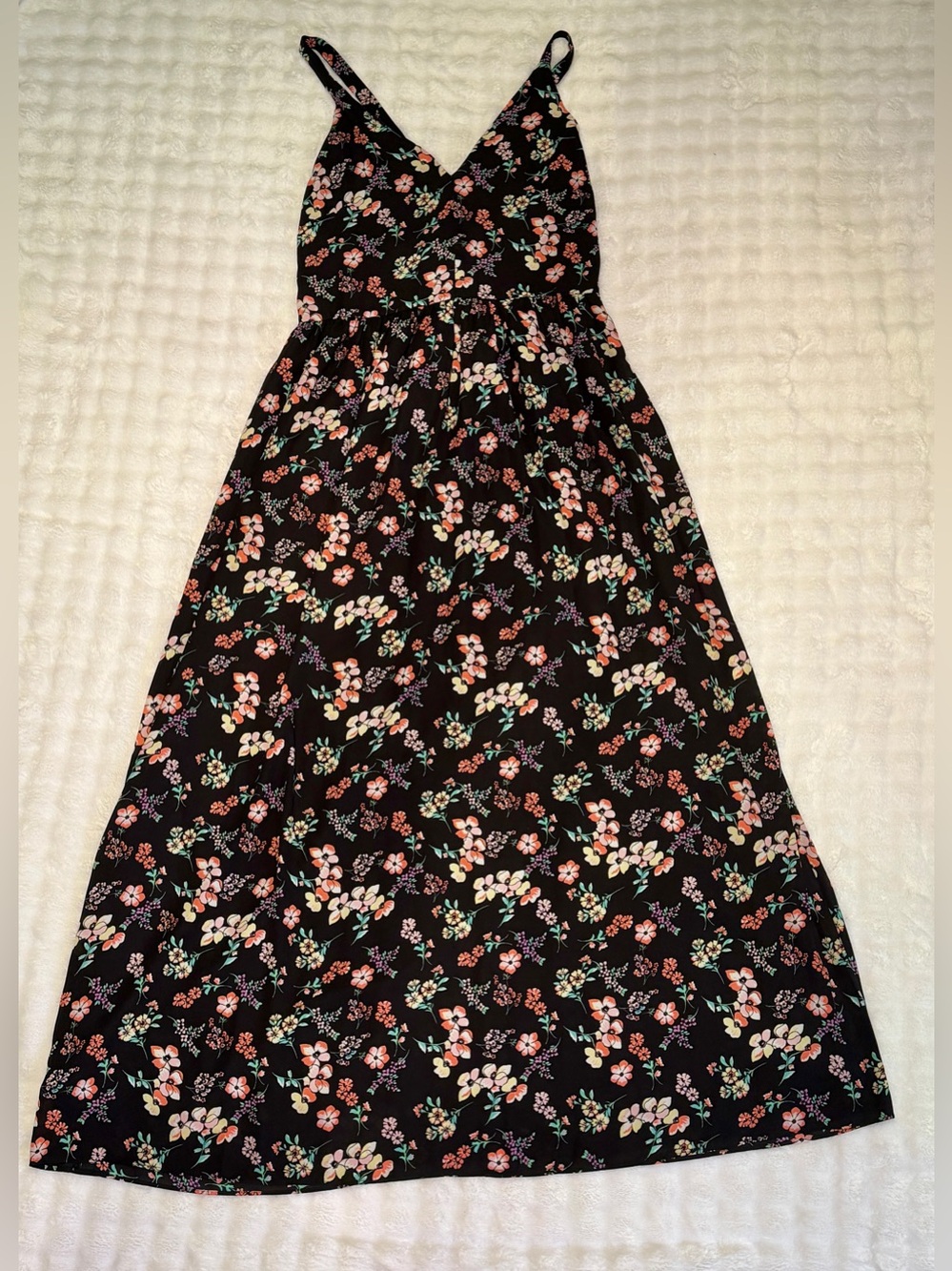 GAP Women’s Sleeveless V-neck Floral Print Black Base Maxi Dress Size 12 - Picture 2 of 10